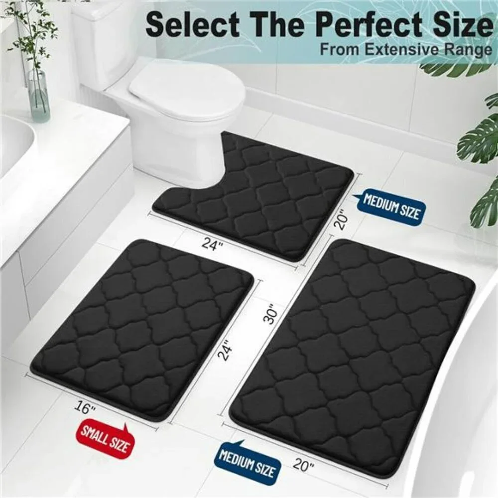 Memory Foam Bath Mat 24x16 Soft Absorbent Non Slip Machine Washable Black